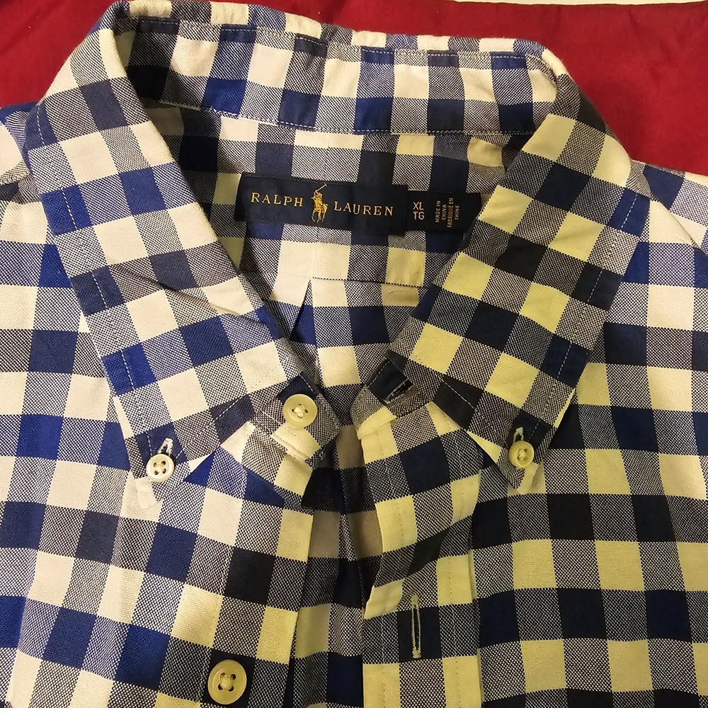 Polo Ralph Lauren Men's XL Gingham Oxford Shirt Blue/White Button Down Pony Logo - Picture 12 of 14